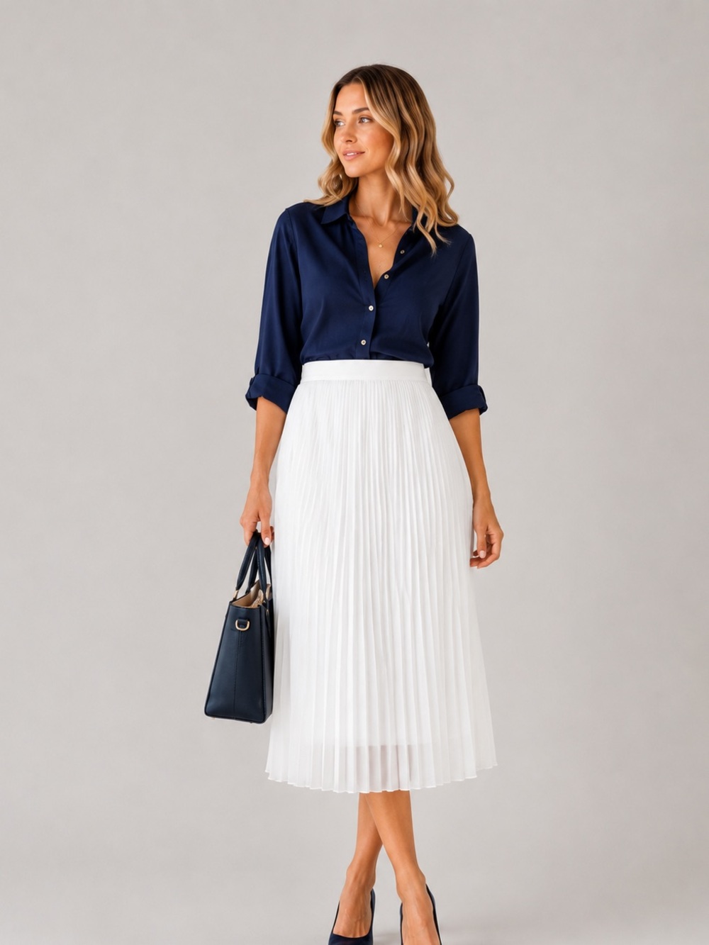 Joan Vass White Pleated Midi Skirt
Size LP